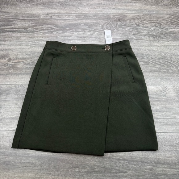 LOFT Dresses & Skirts - Ann Taylor LOFT Faux Wrap Skirt Womens 6 Olive Green Military Button Front Mini
